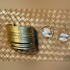 Boho Jewelry Bundle | Crystal Hoop Earrings + Statement Vintage Cuff Bracelet